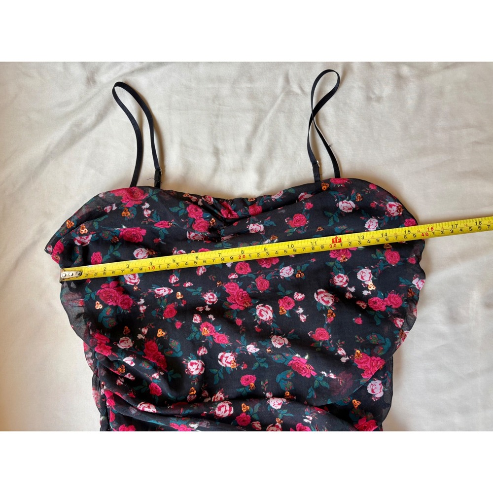 For Love & Lemons Floral Ruched Mini Dress Black Pink Rose CD1943-FA19 Medium - Picture 4 of 8
